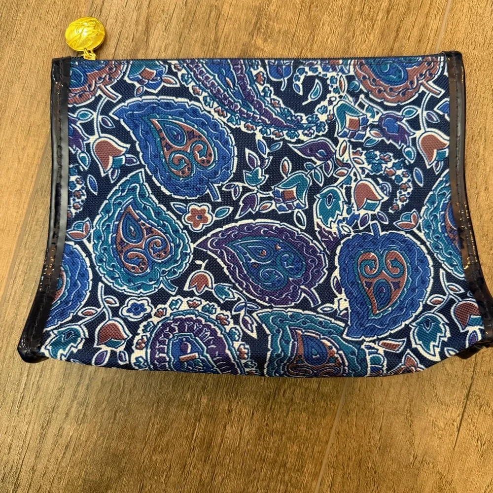 Estée Lauder Blue Paisley Patterned Pouch Cosmetic Bag Zipper‎ Gold Pull Tab